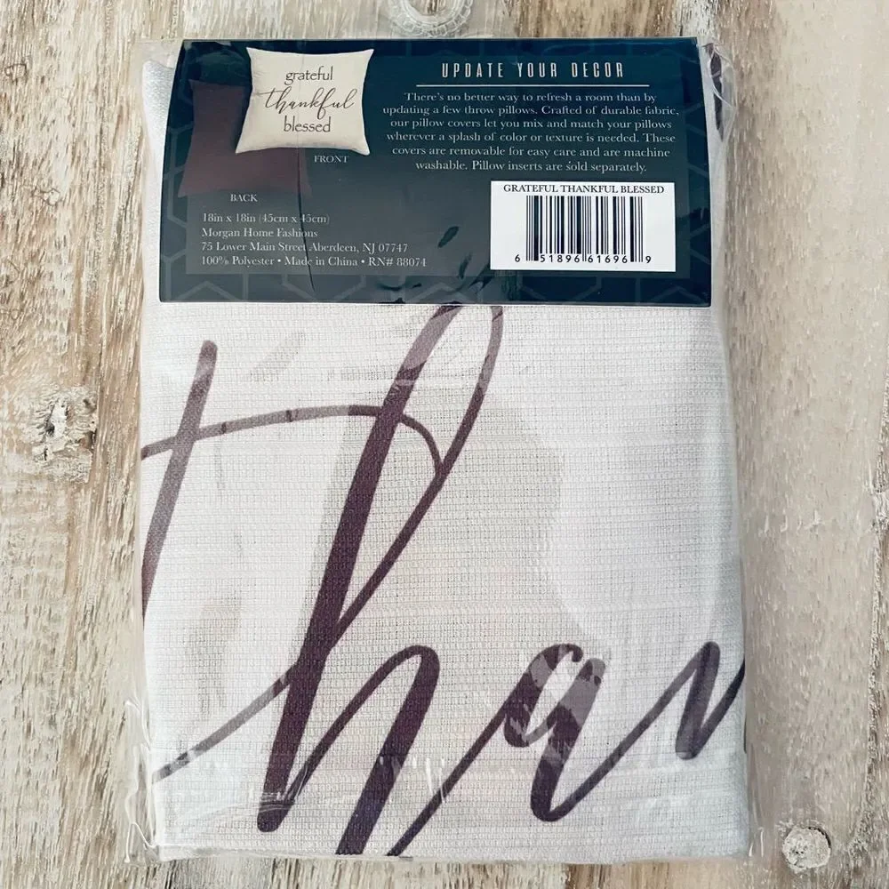 NWT 4 Grateful Thankful Blessed18×18 Ivory Brown Reversible Pillow Cushion Cover